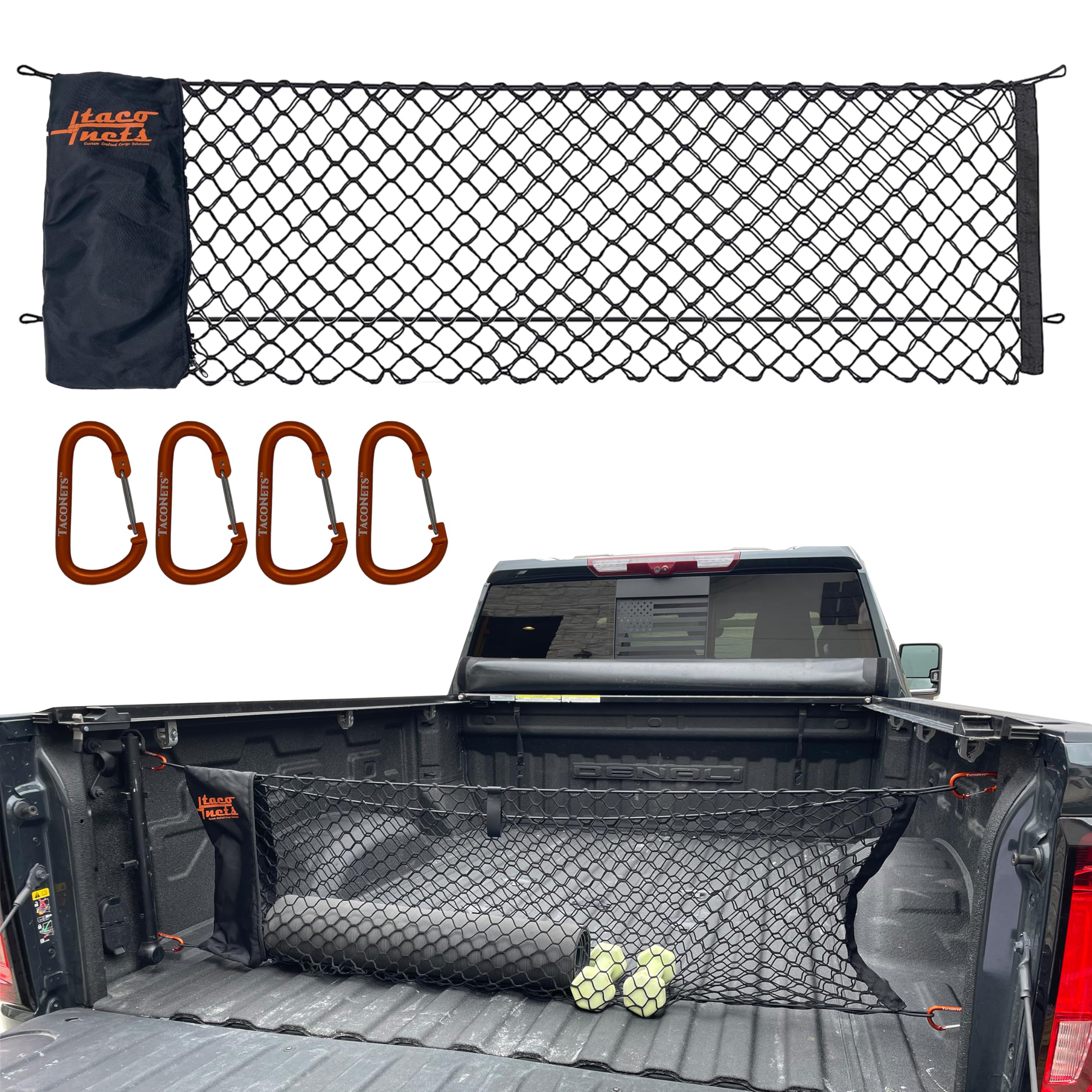 Taconets Gmc Sierra & Chevy Silverado Envelope Style Truck Bed Cargo Net - Fits 2013-2024 - Upgraded 5Mm Bungee - Free Storage B